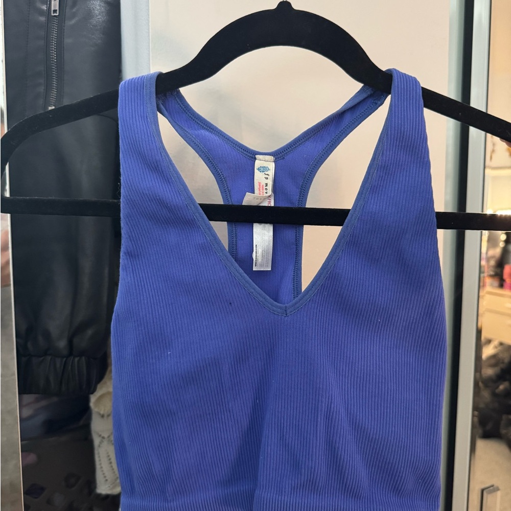 Free People Blue Fitted Crop Tank Top